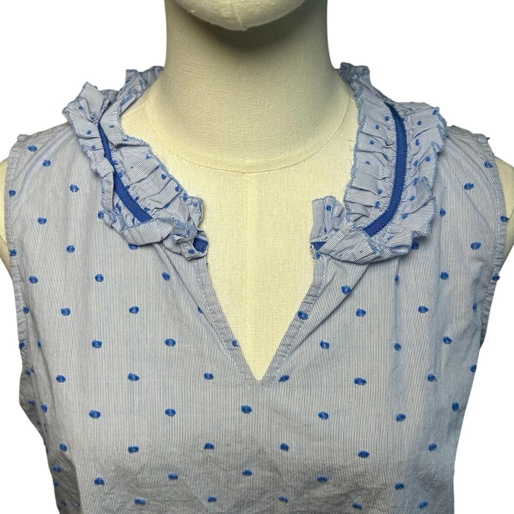 Talbots Blue Polka Dot Ruffle Collar Tank Top Medium Petite Preppy Nautical